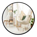 Sieninis apvalus veidrodis 61 cm su metaliniu rėmu (Juoda)