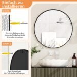 Sieninis apvalus veidrodis 61 cm su metaliniu rėmu (Juoda)