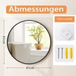 Sieninis apvalus veidrodis 61 cm su metaliniu rėmu (Juoda)