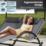 Lauko baldų komplektas su aliuminio rėmu ir minkštomis pagalvėmis: 2 kėdės ir staliukas (Pilka)