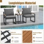 Lauko baldų komplektas su aliuminio rėmu ir minkštomis pagalvėmis: 2 kėdės ir staliukas (Pilka)