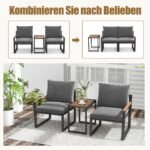 Lauko baldų komplektas su aliuminio rėmu ir minkštomis pagalvėmis: 2 kėdės ir staliukas (Pilka)