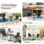 Lauko baro baldų komplektas su 2 sulankstomomis kėdėmis ir skėčio anga (Juoda)