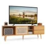 TV spintelė su 2 stalčiais ir reguliuojamomis lentynomis 140 cm (Natūrali)