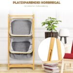 Sulankstoma bambukinė pastatoma lentyna su krepšiais ir rankšluosčių laikikliu (Pilka)