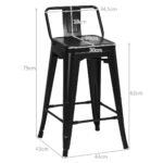 Baro kėdžių komplektas (4 vnt.) metalinės sukraunamos 60 cm sėdimosios dalies aukštis (Juoda)