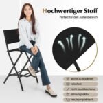 Sulankstomos lauko baro taburetės su atlošu ir atrama kojoms (Juoda)