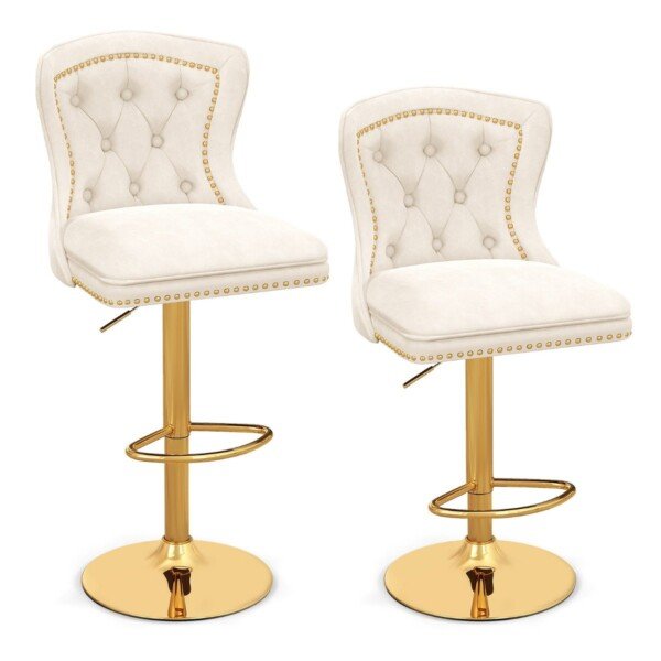 Reguliuojamo aukščio ir pasukamos baro kėdės komplektas (Smėlio)