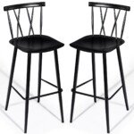 Moderni metalinė baro kėdė su atlošu (Juoda)