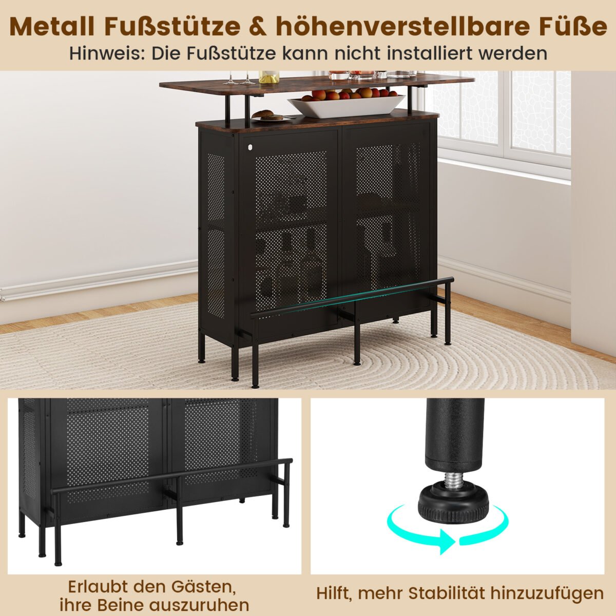 Baro stalas su daiktų laikymo vieta ir atrama kojoms (Ruda)