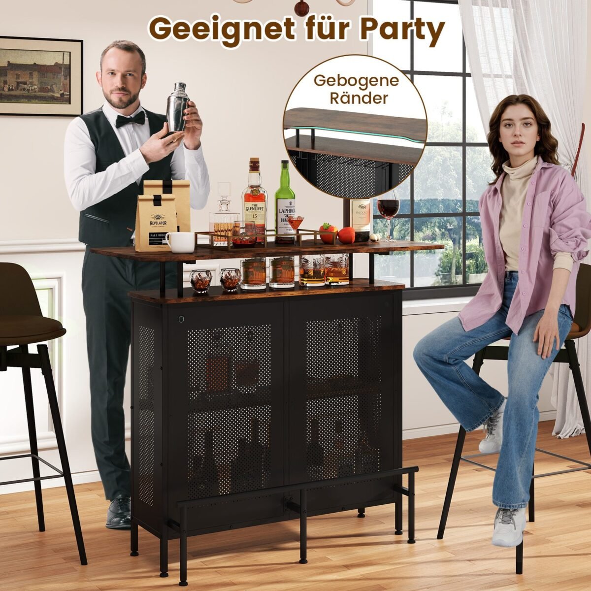 Baro stalas su daiktų laikymo vieta ir atrama kojoms (Ruda)