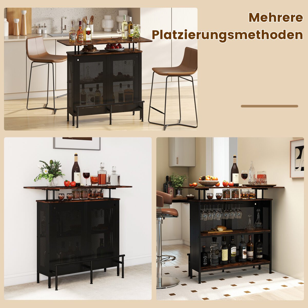 Baro stalas su daiktų laikymo vieta ir atrama kojoms (Ruda)