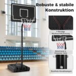 Reguliuojamo aukščio krepšinio stovas su ratukais (Juoda)