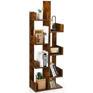 Aštuonių skyrių medžio formos knygų lentyna (Ruda)