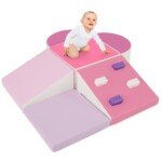 Vaikiškas minkštų putplasčio konstravimo kaladėlių rinkinys su laipiojimo elementais (Rožinė)