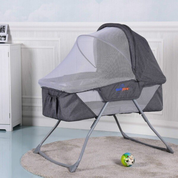 Vaikiška supama lovelė su tinkleliu nuo vabzdžių (Pilka)