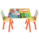 Vaikiškas 3 dalių baldų komplektas: stalas dvi kėdutės (Spalvinga)