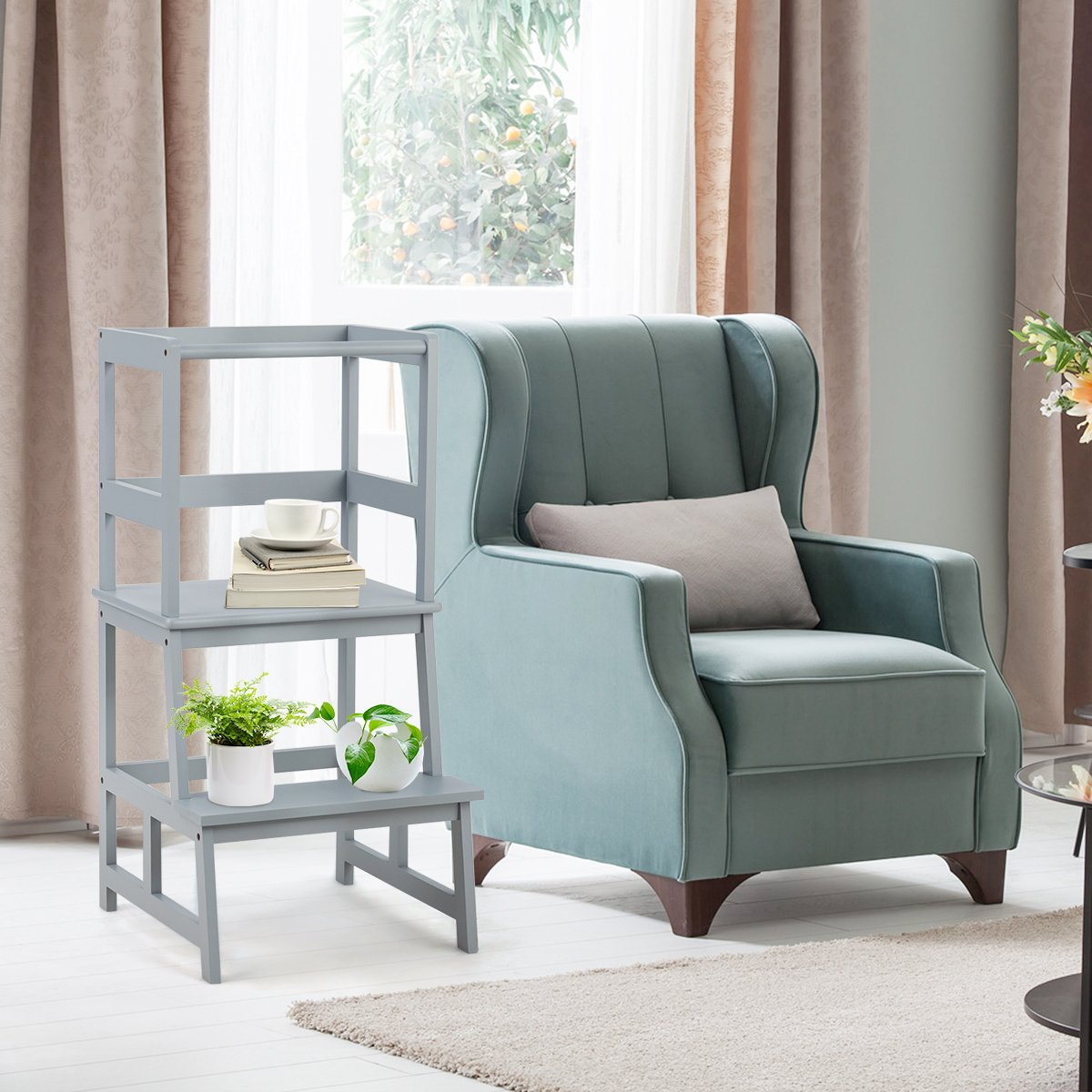 bb5577gr-5 Vaikiška mokomoji taburetė iš bambuko (Pilka)