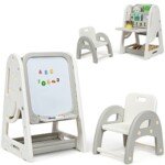 Vaikiška magnetinė dailės lenta su kėdute (Pilka)