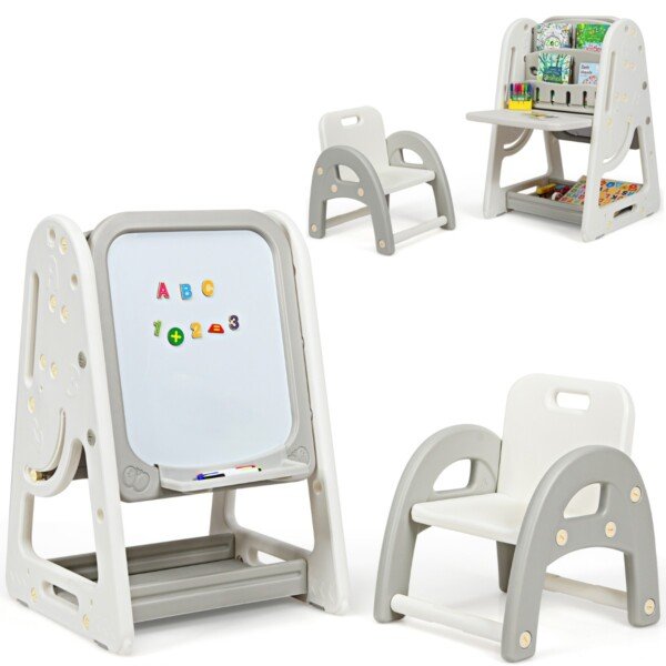 Vaikiška magnetinė dailės lenta su kėdute (Pilka)