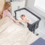 Nešiojama 3-in-1 kūdikio lovelė su penkių pakopų aukščio reguliavimu ir kvėpuojančiu tinkleliu (Pilka)
