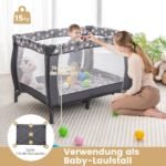 Daugiafunkcinė 3 viename kūdikio lovytė su sulankstomu čiužiniu vystymo stalu ir ratukais (Pilka)