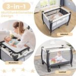 3-in-1 kūdikio kelioninė lovelė su čiužinuku ir priedais (Spalvota)