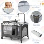 3 IN 1 Vaikiškas kelioninis lovytės komplektas su čiužiniu ir pervystymo lenta (Smėlio)