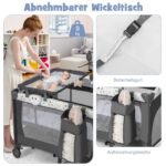 3 IN 1 Vaikiškas kelioninis lovytės komplektas su čiužiniu ir pervystymo lenta (Smėlio)