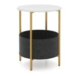 Apvalus staliukas su nuimamu metaliniu rėmu ir krepšiu (Balta)