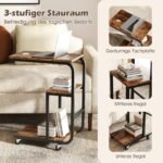 C formos staliukas su atviromis lentynomis ir ratukais (Rūkyta ruda)