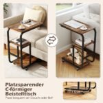 C formos staliukas su atviromis lentynomis ir ratukais (Rūkyta ruda)