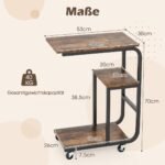 C formos staliukas su atviromis lentynomis ir ratukais (Rūkyta ruda)