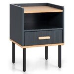 Naktinė spintelė su stalčiumi ir atviru skyreliu (Pilka)