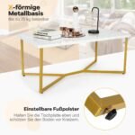 Stilingas kavos staliukas su marmuro imitacija ir auksiniu metaliniu rėmu (Balta)