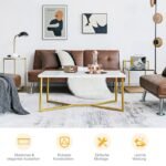 Stilingas kavos staliukas su marmuro imitacija ir auksiniu metaliniu rėmu (Balta)