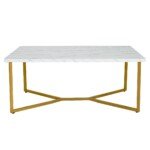Stilingas kavos staliukas su marmuro imitacija ir auksiniu metaliniu rėmu (Balta)