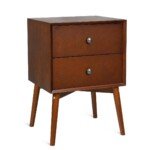 Naktinis staliukas su dviem stalčiais ir medžio masyvo kojomis (Ruda)