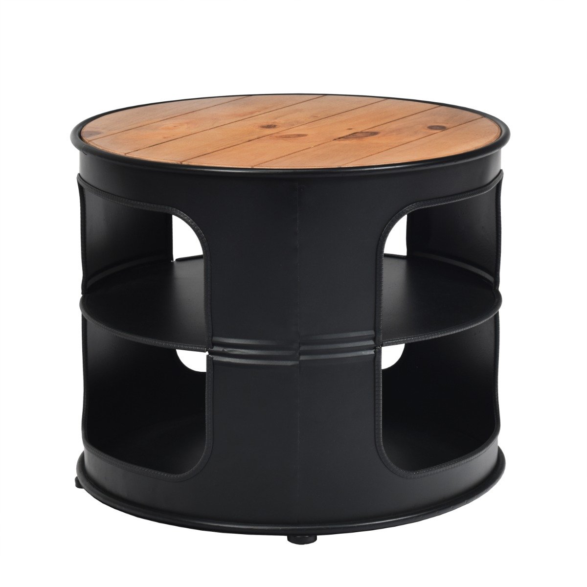 beistelltisch-hw64100na_9_ Industrinis medžio ir metalo staliukas su dviem lentynomis (Juoda)