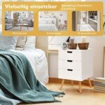 Modernus medinis trijų stalčių naktinis staliukas (Balta)