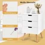 Modernus medinis trijų stalčių naktinis staliukas (Balta)