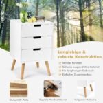 Modernus medinis trijų stalčių naktinis staliukas (Balta)