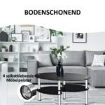 Ovalus dizaino stiklinis staliukas su trimis lentynomis (Juoda)