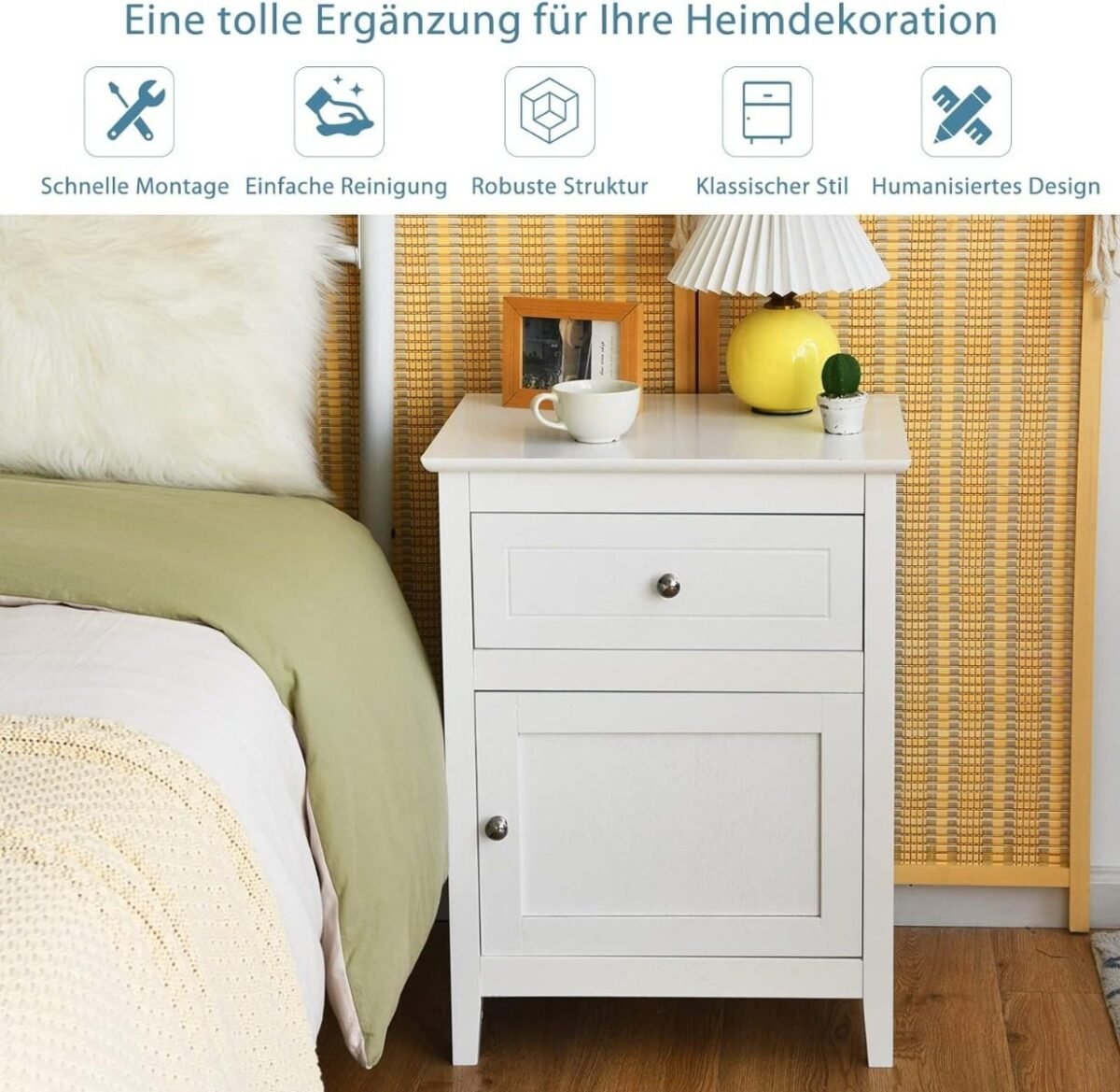 Spintelė naktinė su stalčiumi ir durelėmis (Balta)