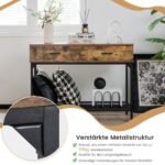 Siauras konsolinis staliukas su dviem stalčiais ir lentyna (Rustiška ruda)