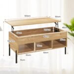 Reguliuojamo aukščio kavos staliukas su pakeliama plokšte ir atviromis lentynomis (Natūrali)