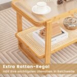 Stalas su nuimama stiklo plokšte ir bambuko rėmeliu (Natūrali)