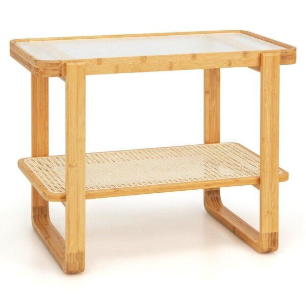 Stalas su nuimama stiklo plokšte ir bambuko rėmeliu (Natūrali)