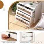 Naktinis staliukas su trimis stalčiais ir natūraliomis kojelėmis (Balta)