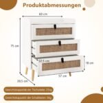 Naktinis staliukas su trimis stalčiais ir natūraliomis kojelėmis (Balta)